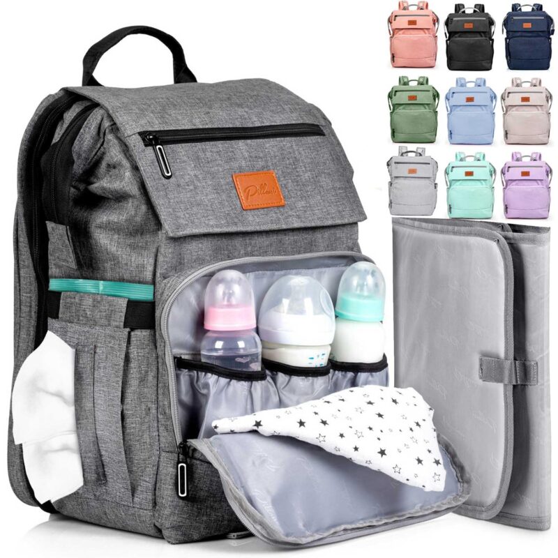 PILLANI Baby Diaper Bag Backpack – Large Bag for Boys & Girls, Waterproof Diaper Backpack – Travel Diaper Bags w/Changing Pad, Baby Registry Search & Shower Gifts – Essentials Must Haves Newborn Stuff