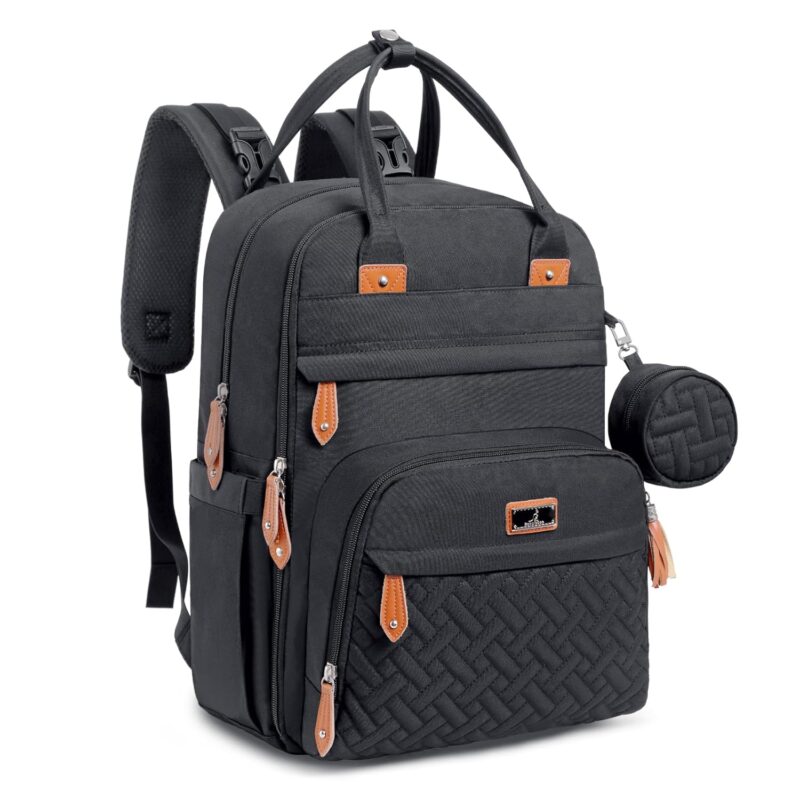BabbleRoo Diaper Bag Backpack – Baby Essentials Travel Tote – Multi Function Waterproof Diaper Bag, Travel Essentials Baby Bag with Changing Pad, Stroller Straps & Pacifier Case – Unisex, Black
