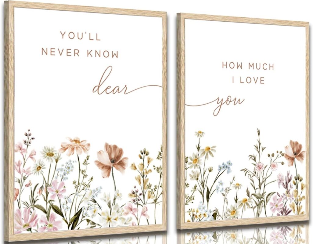2 Pcs Wildflower Nursery Wall Art Flower Botanical Sentence Poster Painting Picture Wall Decor Boho Girl Nurseries PrintArtwork for Nursery Baby Room Living Room Bedroom Home Decoration