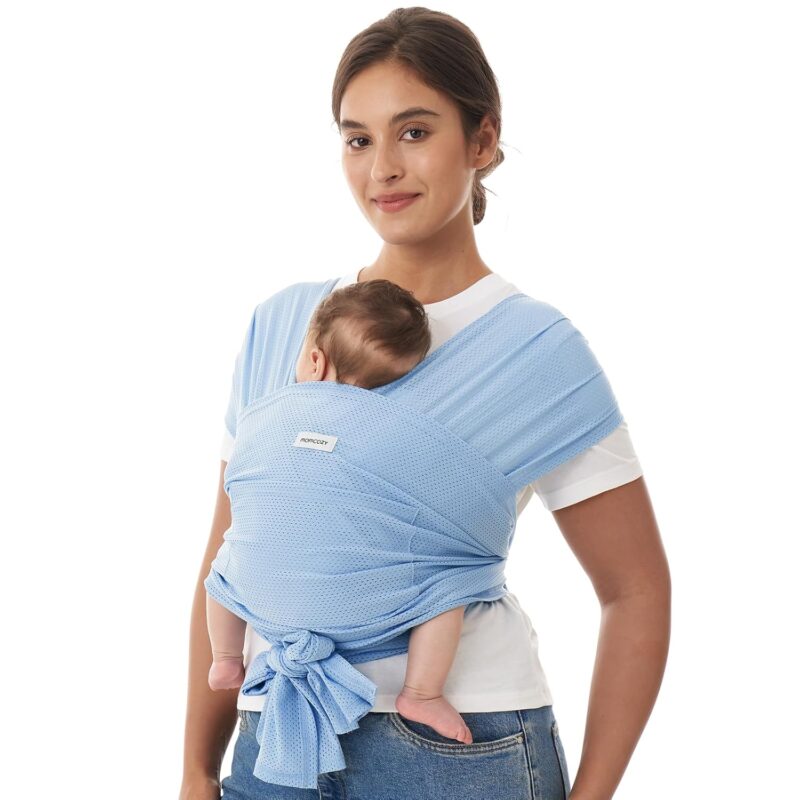 Momcozy Baby Carrier AirMesh – The Perfect Summer Water Sling for Newborns to Toddler 8-35 lbs – Cooling, Breathable and Lightweight Baby Wrap, Nice for Summer, Pool, Beach, Swimming, Light Blue