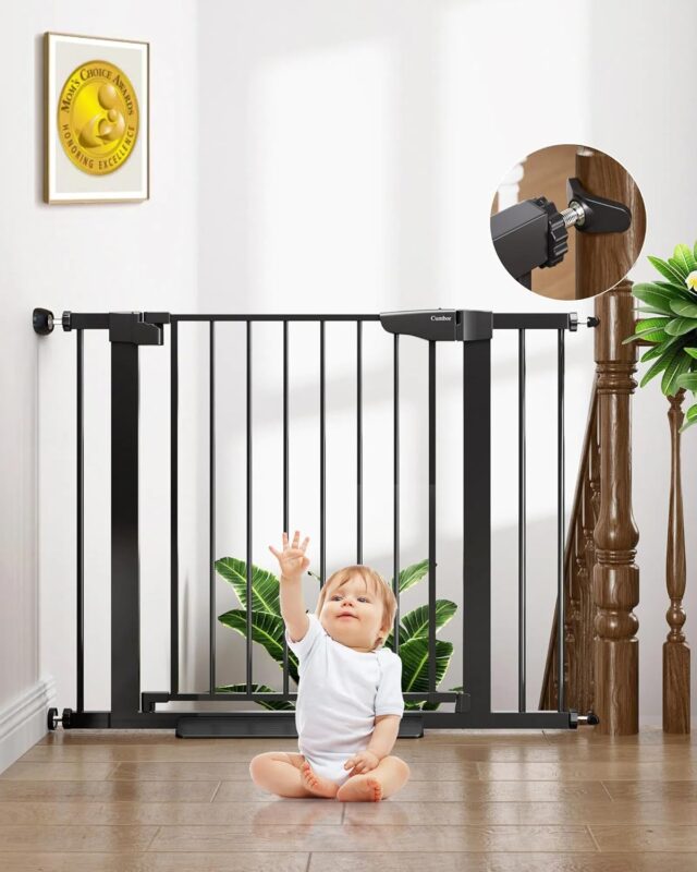 Cumbor 29.7-40.6″ Baby Gate for Stairs, Baby Essential Safety Gate, Mom’s Choice Awards Winner-Dog Gate for Doorways, Pressure Mounted Auto-Close Pet Gates for Dogs Indoor, Durable Child Gate, Black