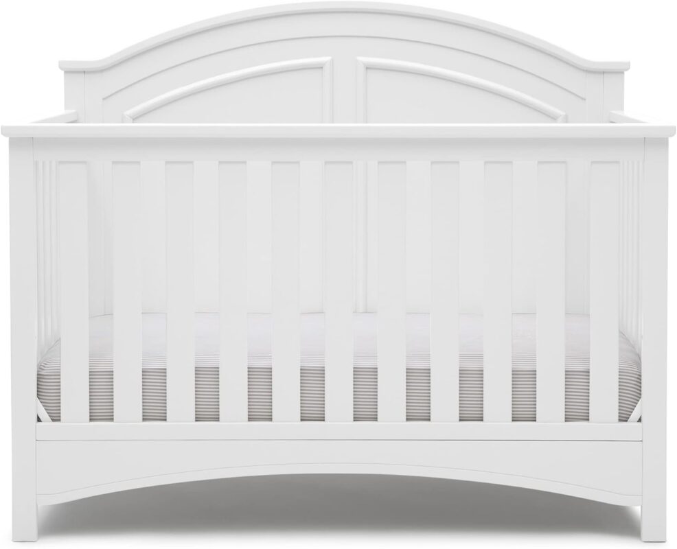 Delta Children Perry 6-in-1 Convertible Crib – Greenguard Gold Certified, Bianca White