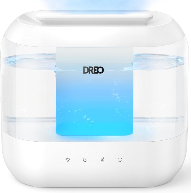 Dreo Humidifiers for Bedroom, 4L Top Fill for Large Room, 36H Runtime, 28 dB Quiet Supersized Cool Mist Air Humidifier for Baby Nursery, Plants, Indoor, Night Light, Easy to Clean & Fill