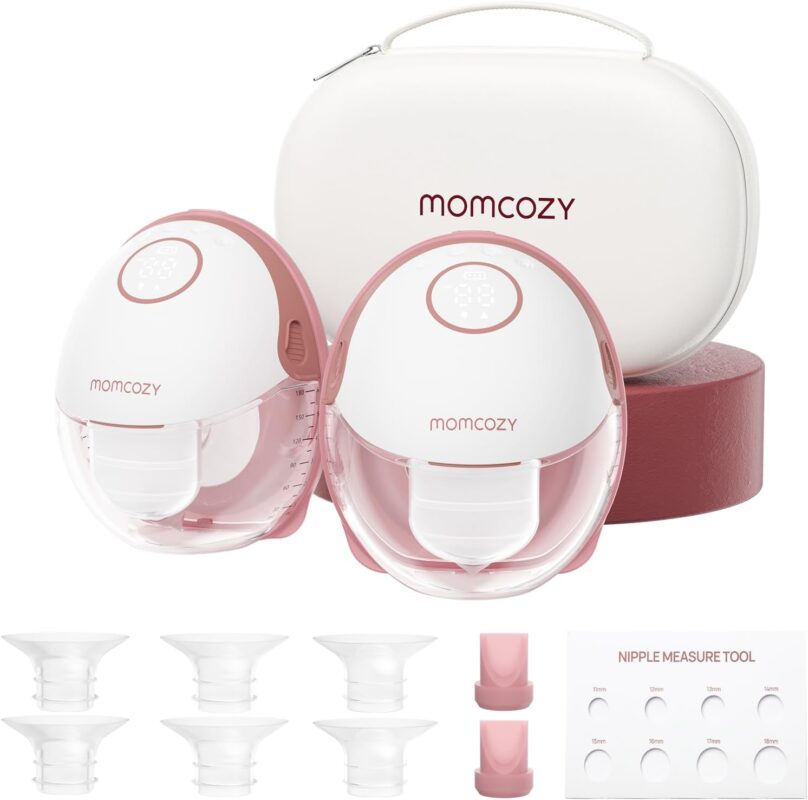 Momcozy Breast Pump Hands Free Mobile Style | M6, Wearable Breastfeeding Pump Ideal Rhythm for More Milk, DoubleFit Flange More Fit & Discreet with 3 Modes & 9 Levels, 24mm – 2 Pack Cozy Red