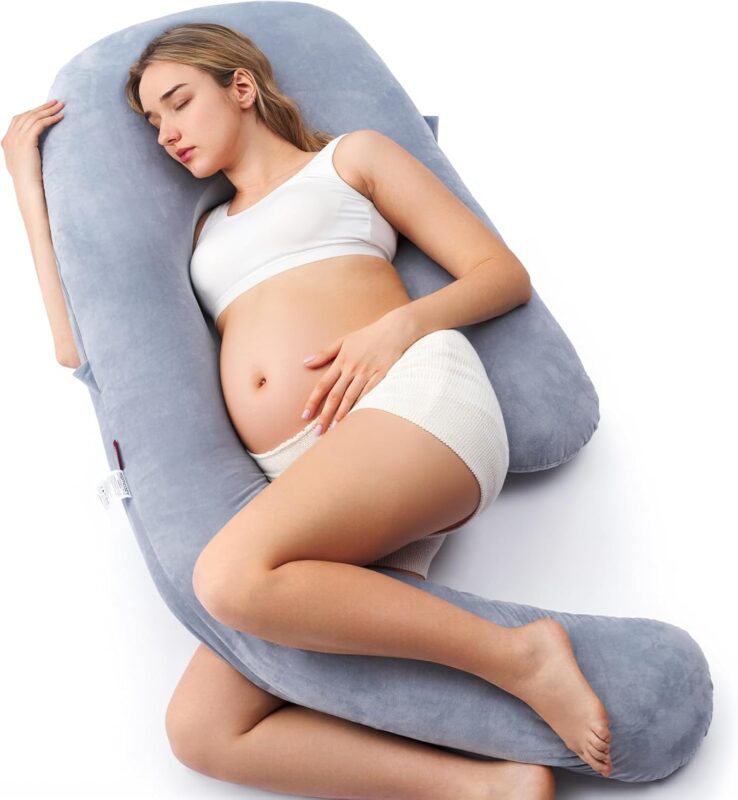 Momcozy Pregnancy Pillow for Sleeping, Dreamlign U Pro Maternity Pillow with Adjustable Leg Pillow, Removable Cover – Support for Back, Hip, Belly, Legs for Pregnant Women, 50-72 Inch Full Body Pillow