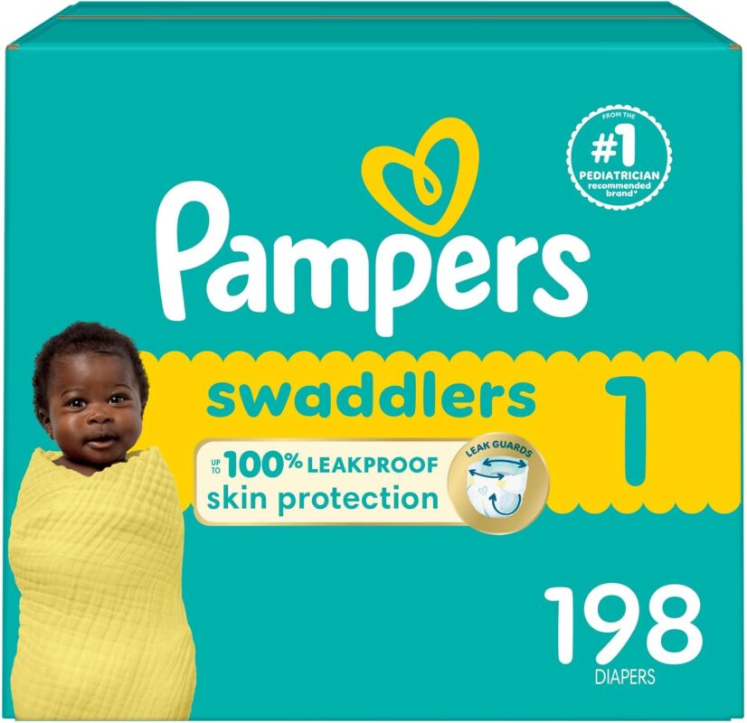 Pampers Baby Diapers – Swaddlers – Size 1, 198 Count, Ultra Absorbent Disposable Infant Diaper